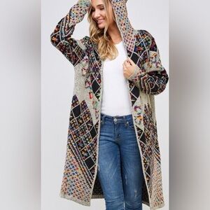 NORTHERN ANGEL Anthropologie Hooded Rainbow Open Front Duster Size L/XL